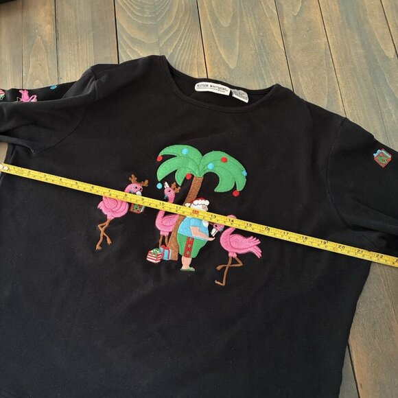 Vintage Flamingo Santa Palm Trees Ugly Christmas Sweater 3/4 Sleeve - P/L (XM9) - Picture 6 of 8
